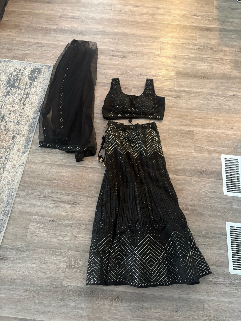 Black Embellished Lehenga Skirt Set - Unbranded